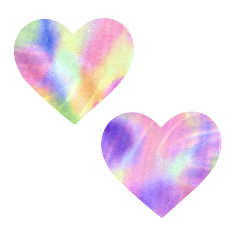 HRT-NS Unicorn Pastry Puff Tie Dye UV Iridescent I Heart U Nipple Cover Pasties