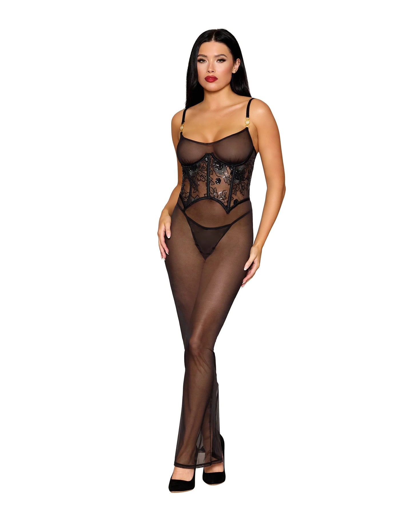 13498 Dreamgirl Midi Garter Chemise & G-String