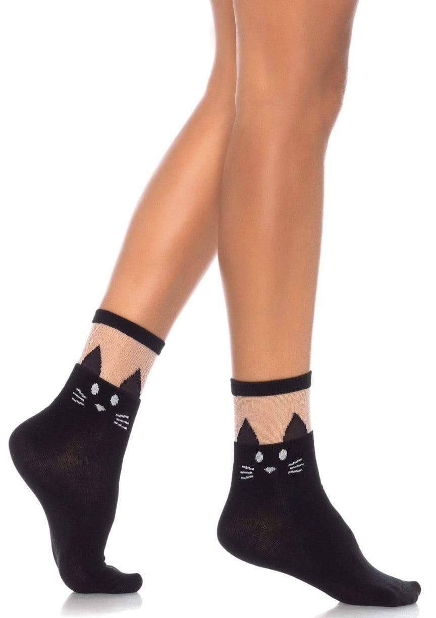 3937 Daphne Black Cat Ankle Socks