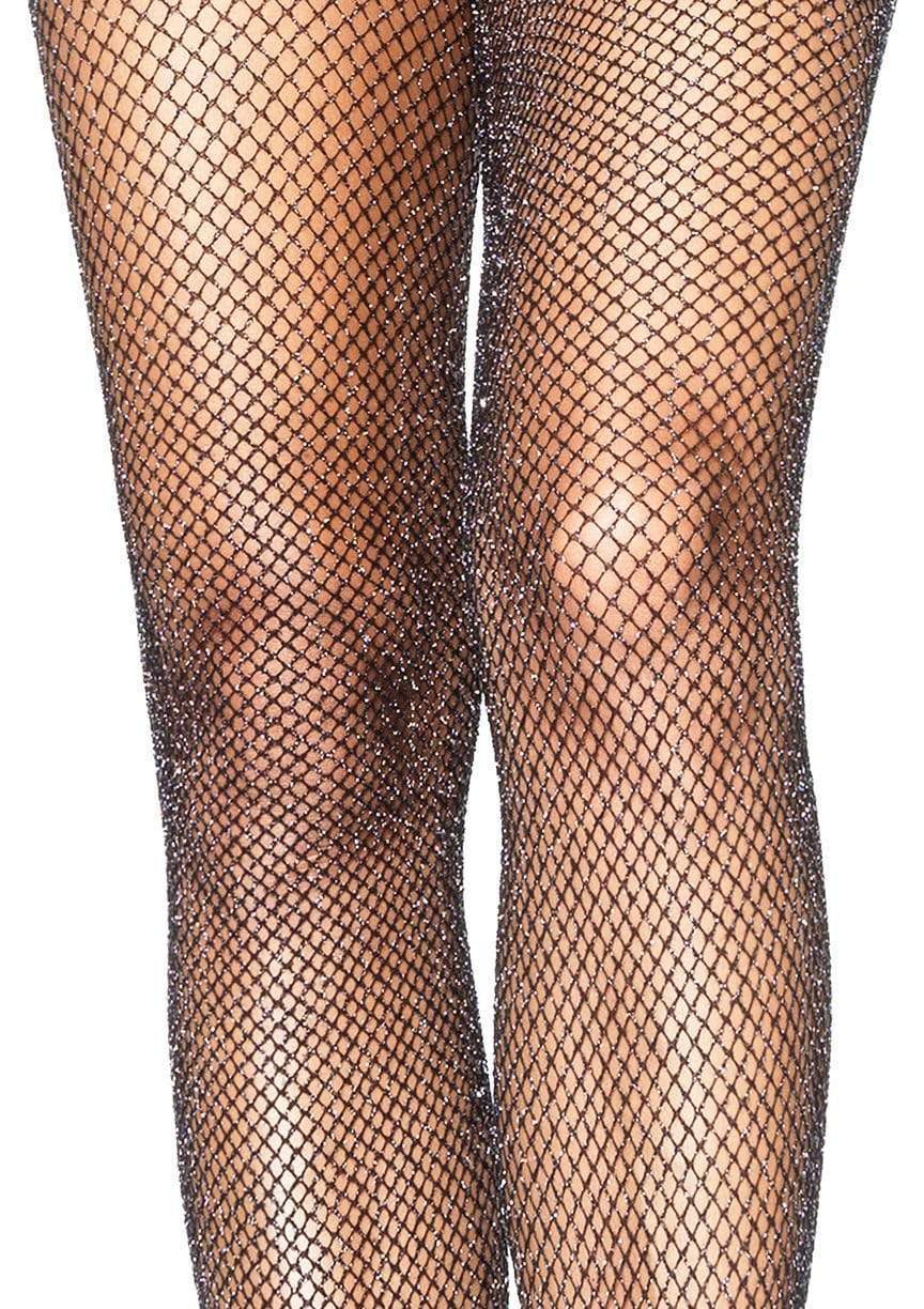 9012A Paisley Glitter Fishnet Tights Black Silver