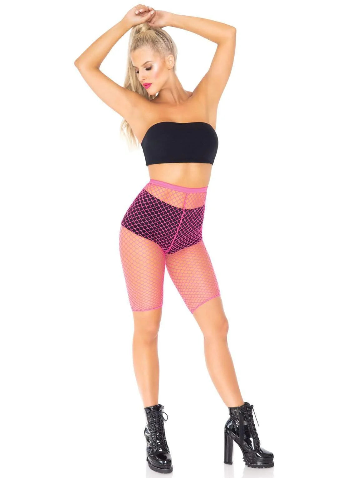 8882 Troublemaker Fishnet Biker Shorts Pink