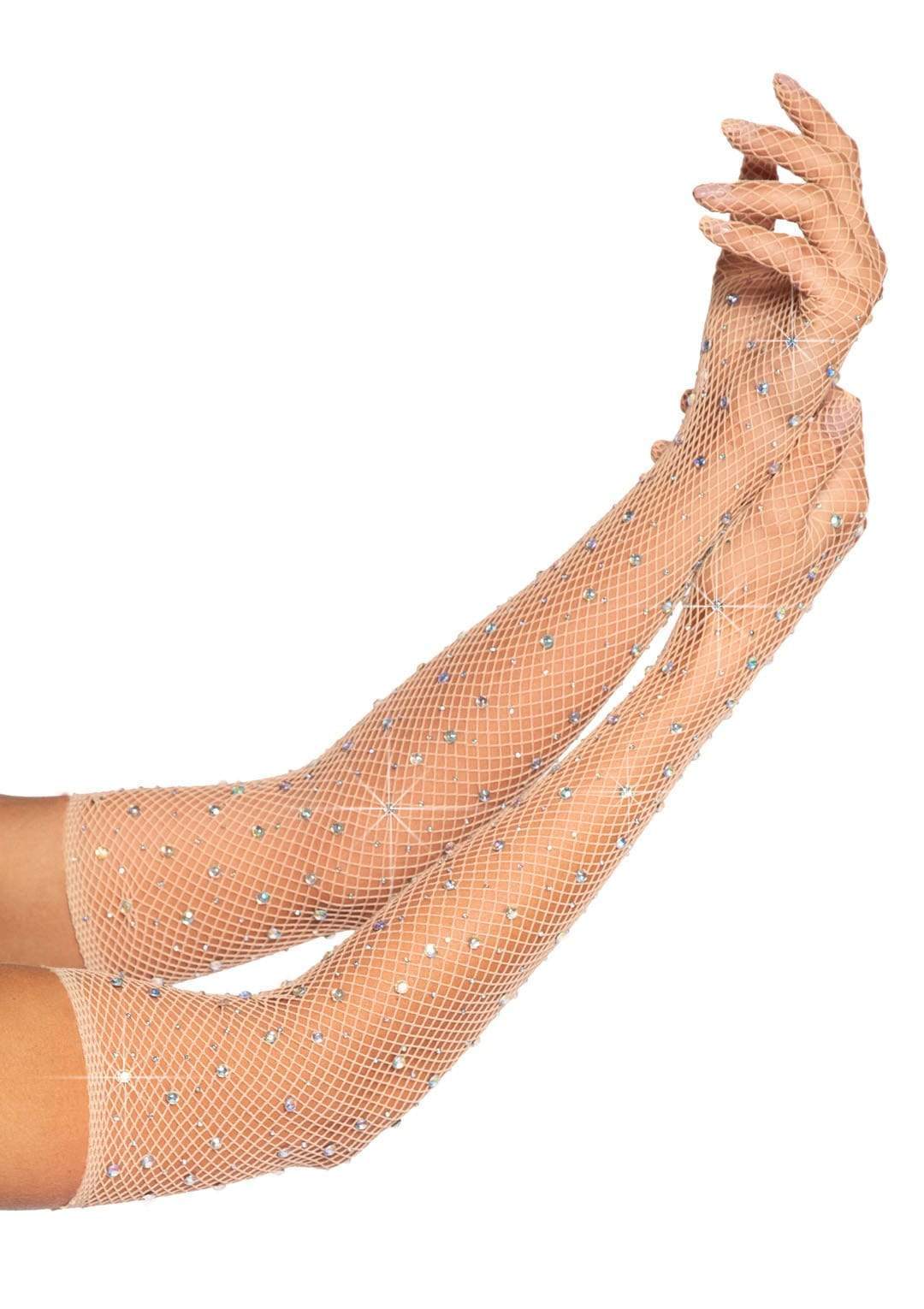 2038 Bling Ring Rhinestone Fishnet Gloves Nude