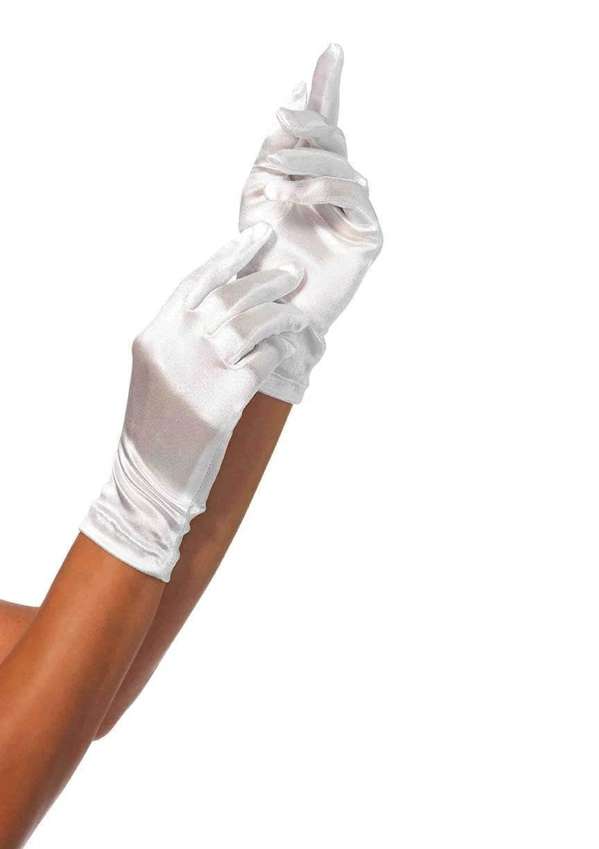 2B Satin Wrist Length Costume Gloves White