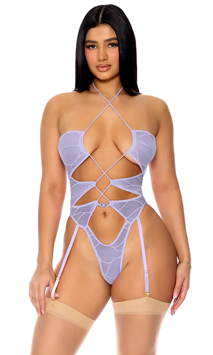 774503 Pull My Strings Mesh Halterneck Teddy Lavender