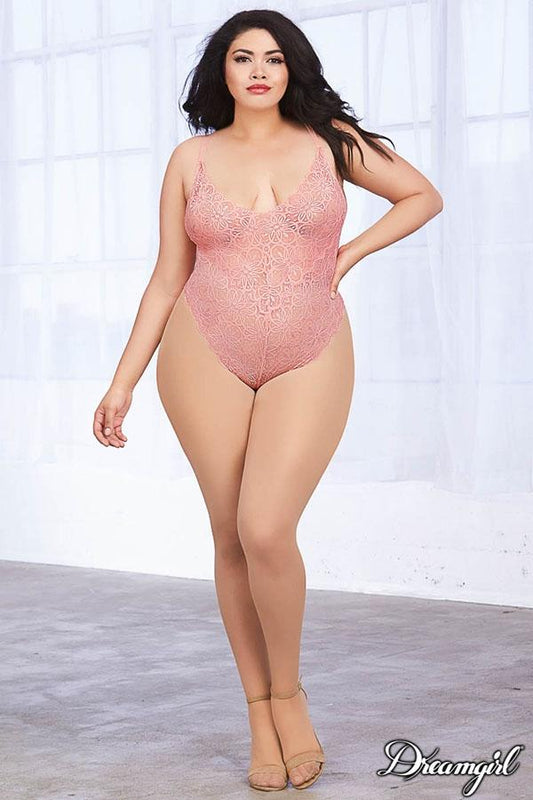 10996x Dreamgirl   Mosaic   Lace   Teddy   &   Sheer   Skirt   Vintage   Rose