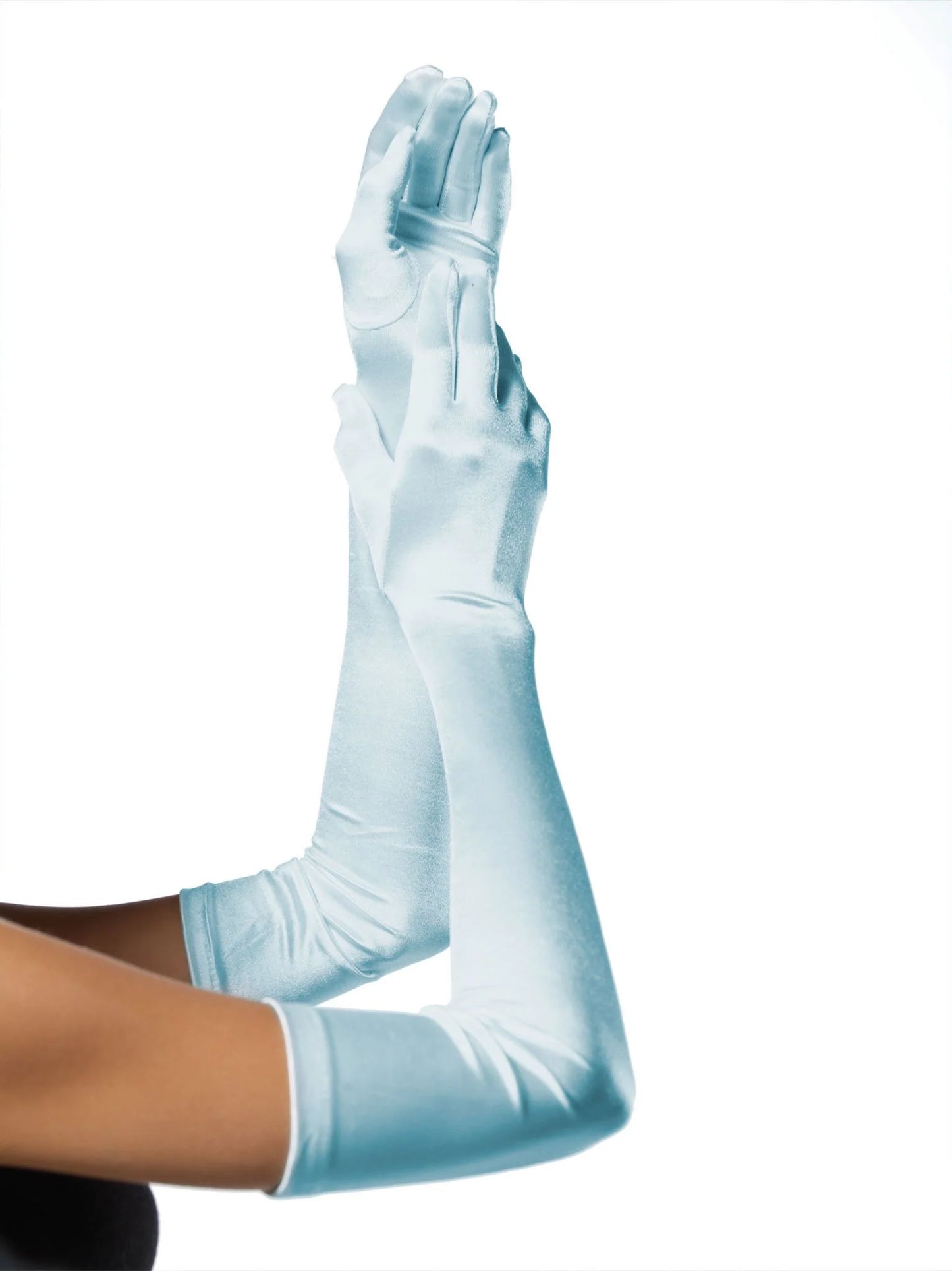 16B Extra Long Opera Length Satin Gloves Baby Blue