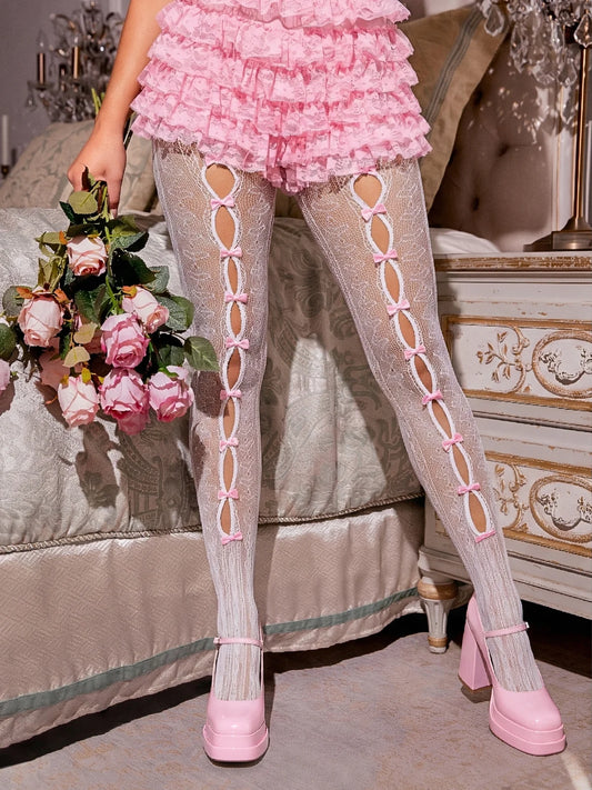 9733 Sweetheart Striped Tights white- pink