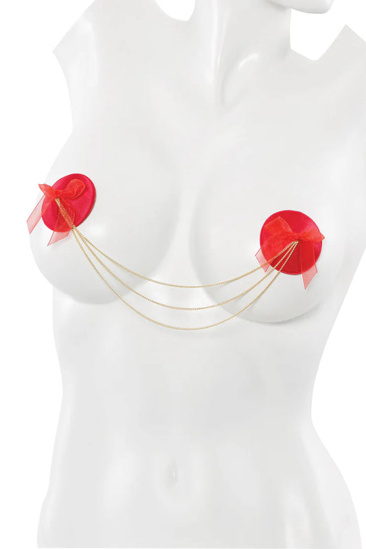 20328 Satin Pasties With Chain - RED