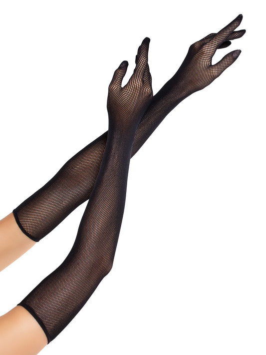2045 Opera Length Fishnet Gloves Black