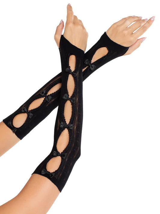 2046 Sweetheart Striped Arm Warmers Black