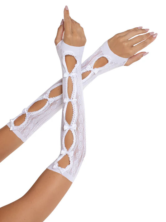 2046 Sweetheart Striped Arm Warmers White