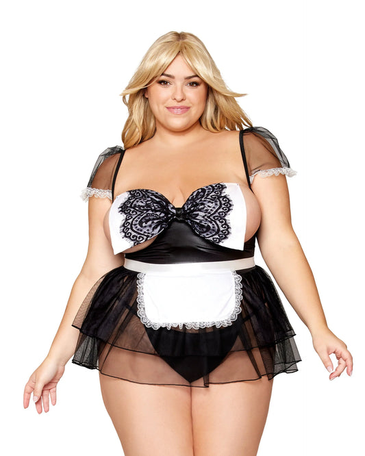 13305X Dreamgirl Plus Size Maid-Themed Open Cup Mesh Babydoll Bedroom Costume
