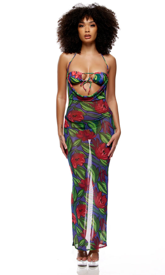 445508 Amalfi Mesh Pool Maxi Dress - Painted Flora