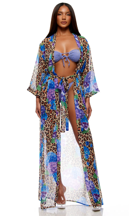 445516 Termoli Mesh Pool Kimono - Cheetah Blue