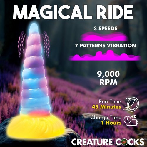 Creature Cocks Unicorn Glow-in-the-Dark Vibrating Silicone Dildo with Remote