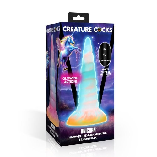 Creature Cocks Unicorn Glow-in-the-Dark Vibrating Silicone Dildo with Remote
