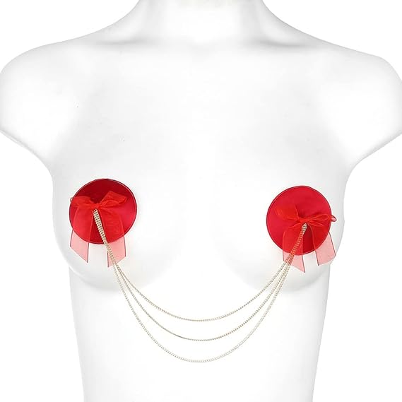 20328 Satin Pasties With Chain - RED
