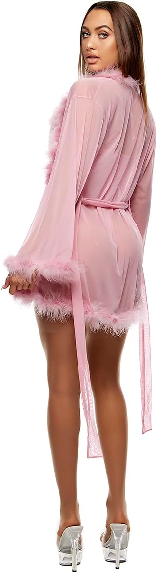 774716	Bare It All Mesh Marabou Robe - Mauve