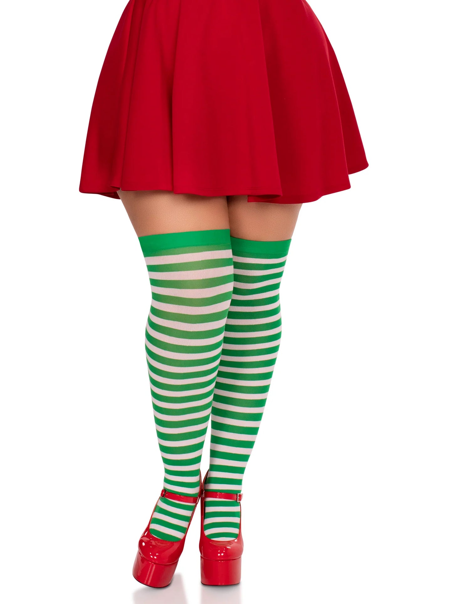 6005x Cari Striped Stockings White and Green PlusSize