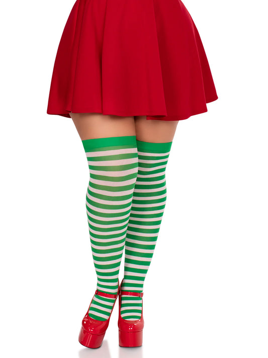 6005x Cari Striped Stockings White and Green PlusSize