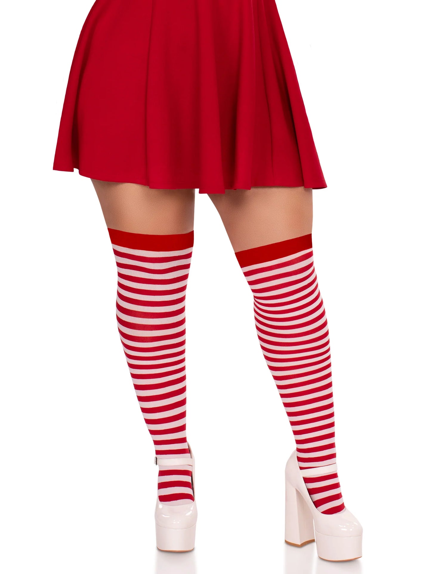 6005x Cari Striped Stockings White and Red PlusSize