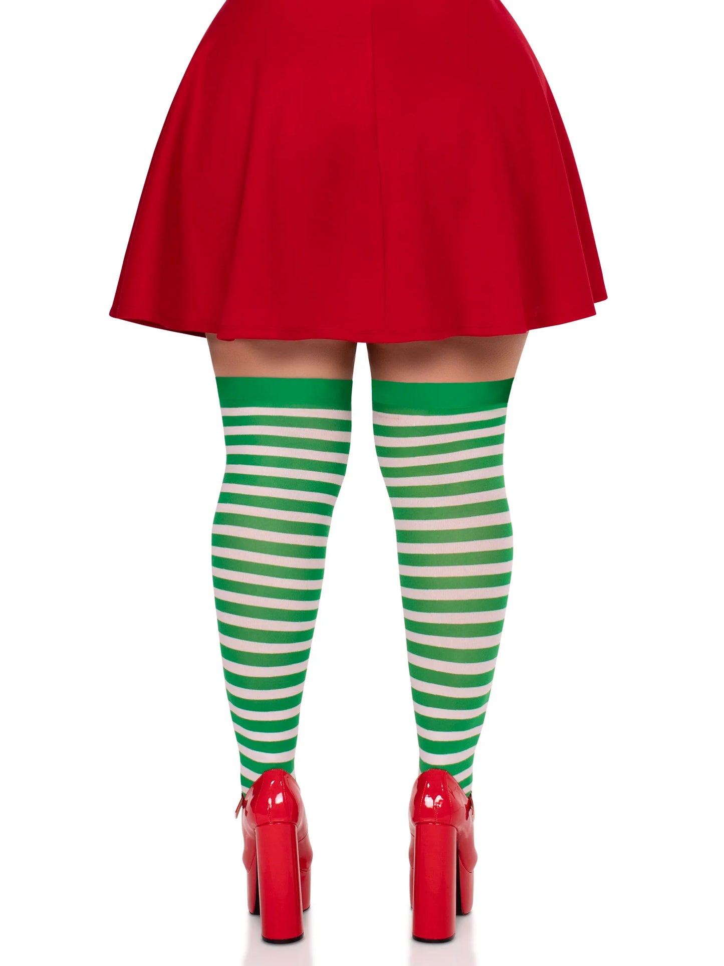 6005x Cari Striped Stockings White and Green PlusSize