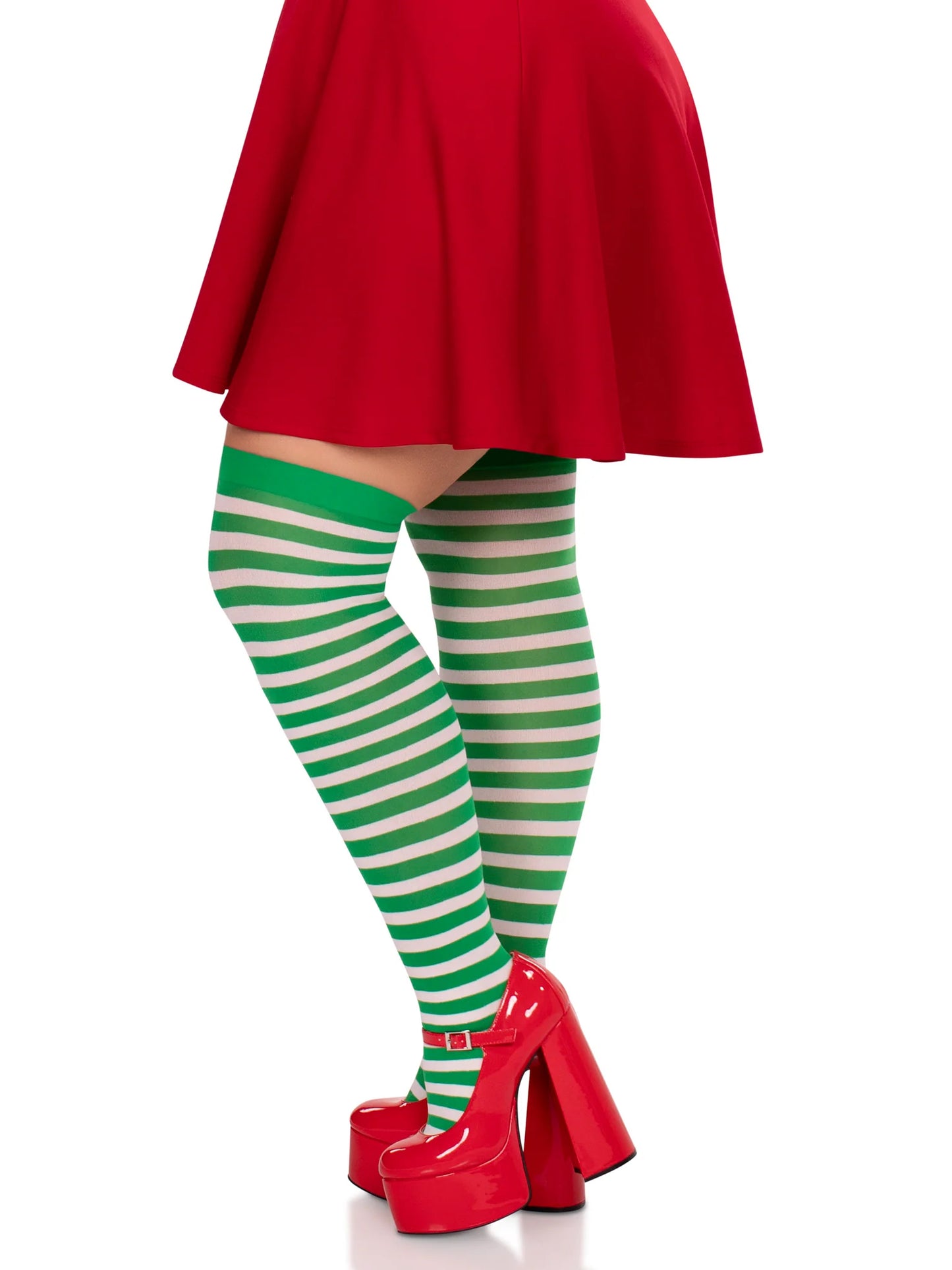6005x Cari Striped Stockings White and Green PlusSize