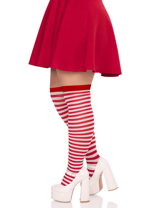 6005x Cari Striped Stockings White and Red PlusSize