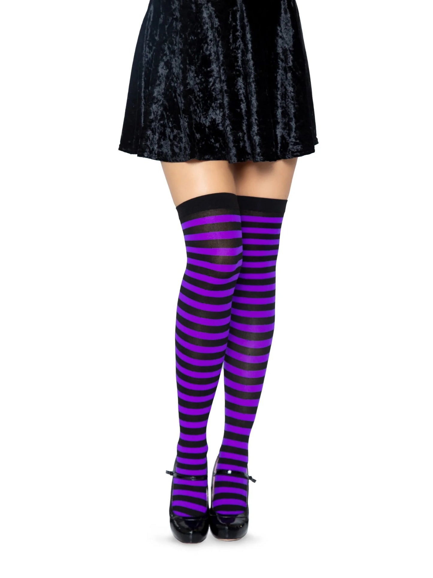 6005 Cari Striped Stockings Purple and Black
