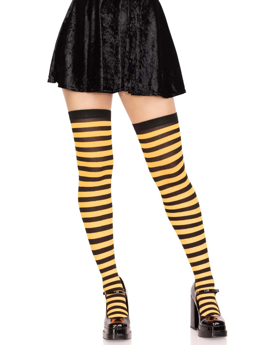 6005 Cari Striped Stockings Black and Orange