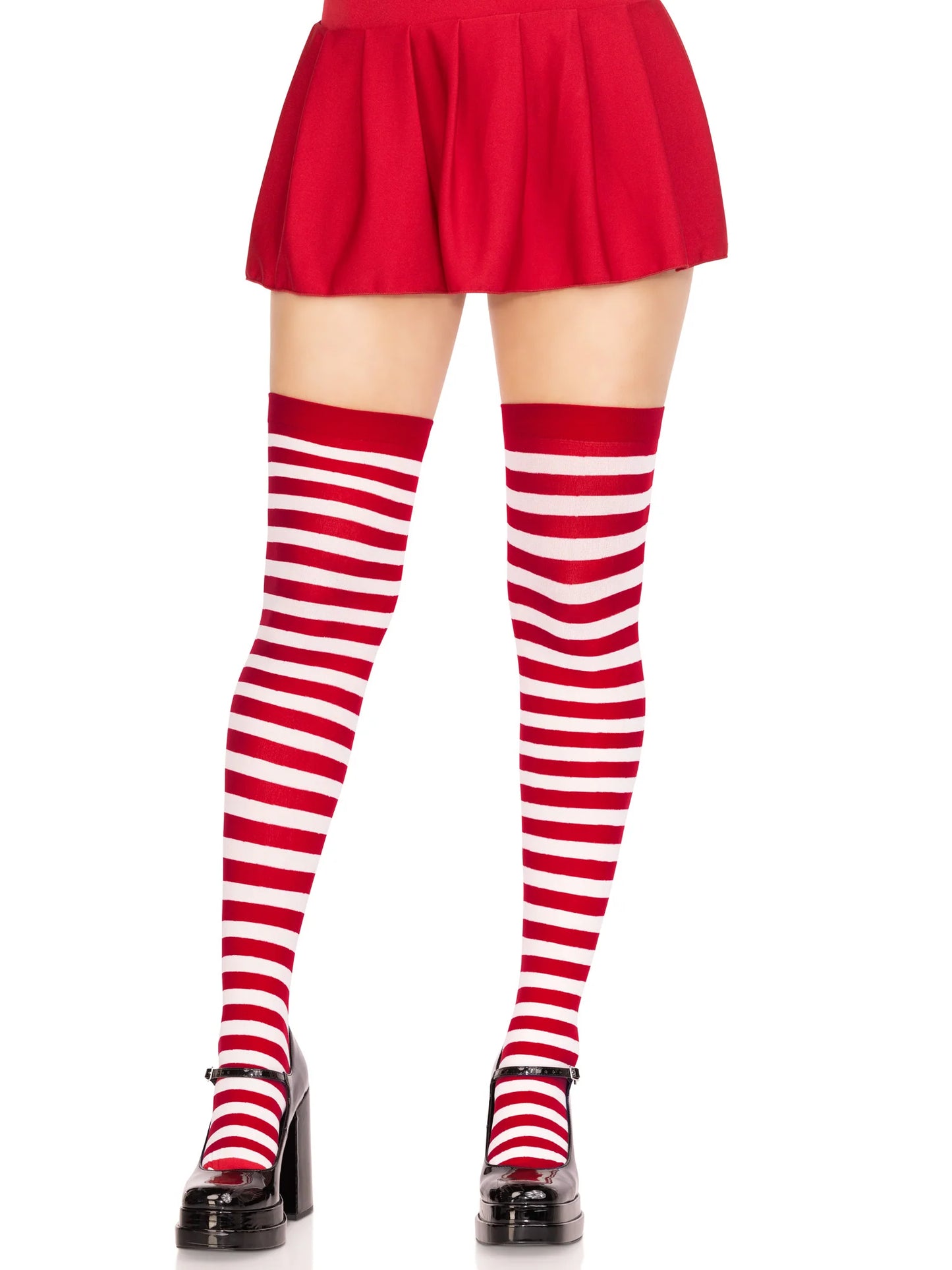 6005 Cari Striped Stockings White and Red