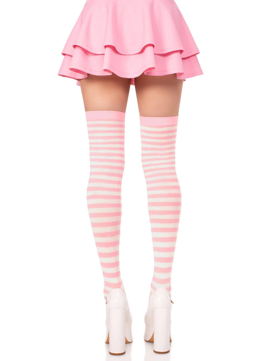 6005 Cari Striped Stockings white and light pink