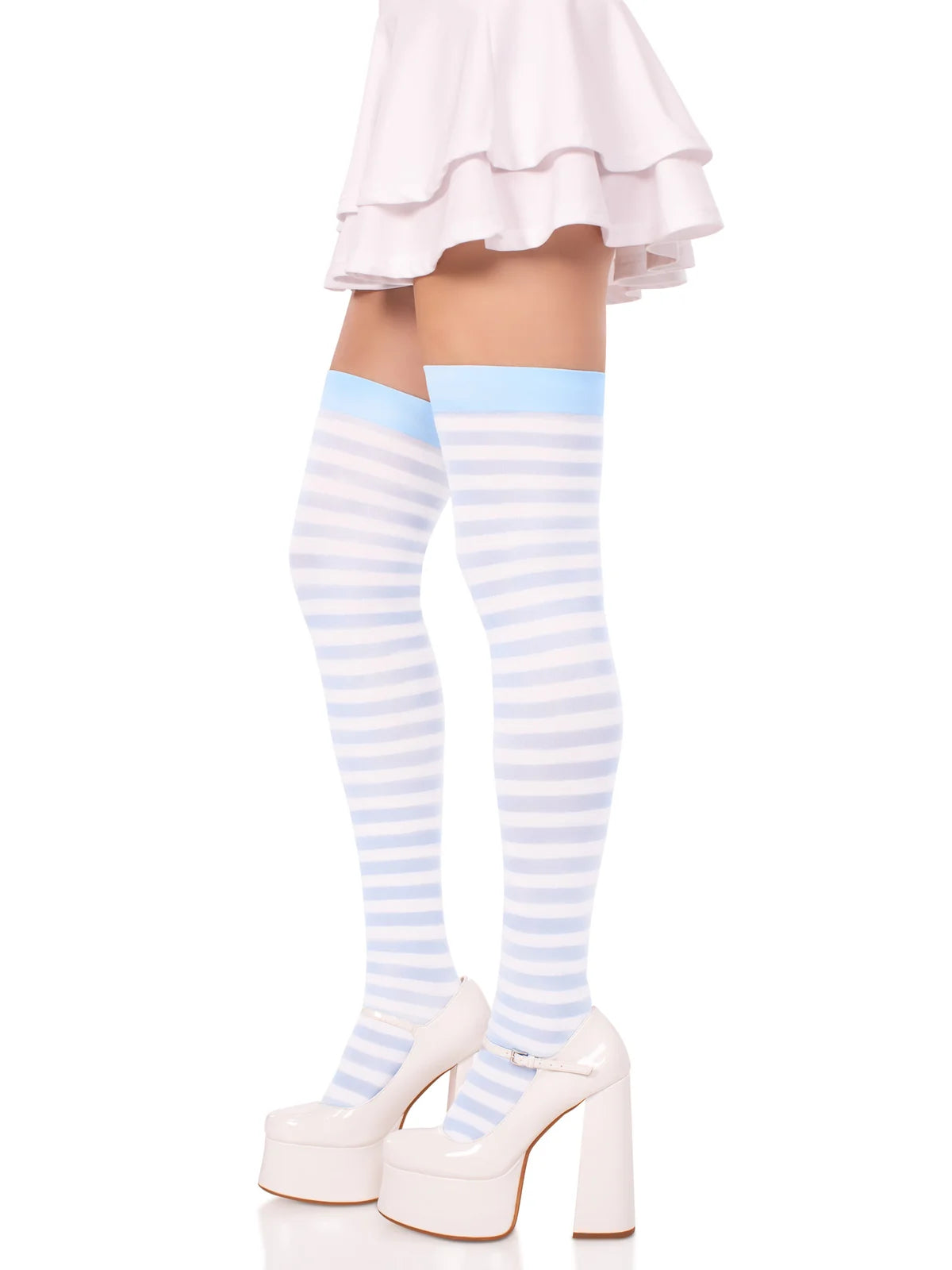 6005 Cari Striped Stockings white and light blue