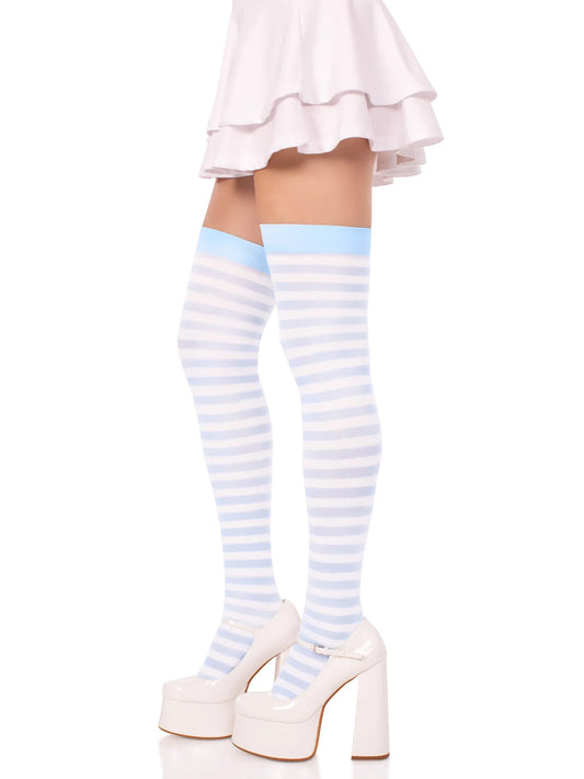 6005 Cari Striped Stockings white and light blue