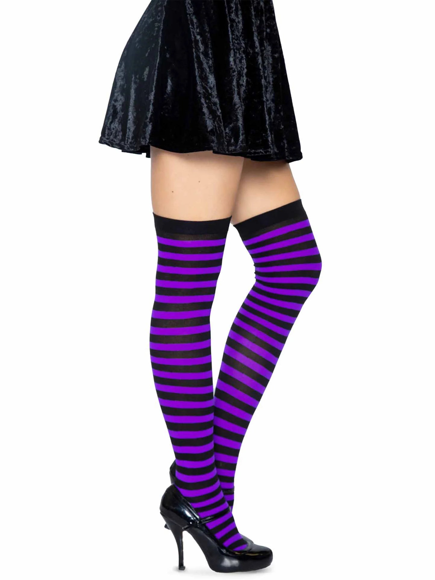 6005 Cari Striped Stockings Purple and Black
