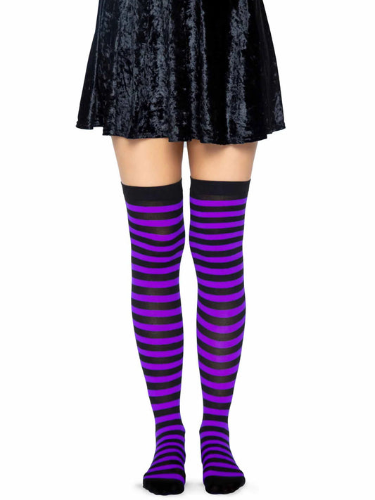 6005 Cari Striped Stockings Purple and Black