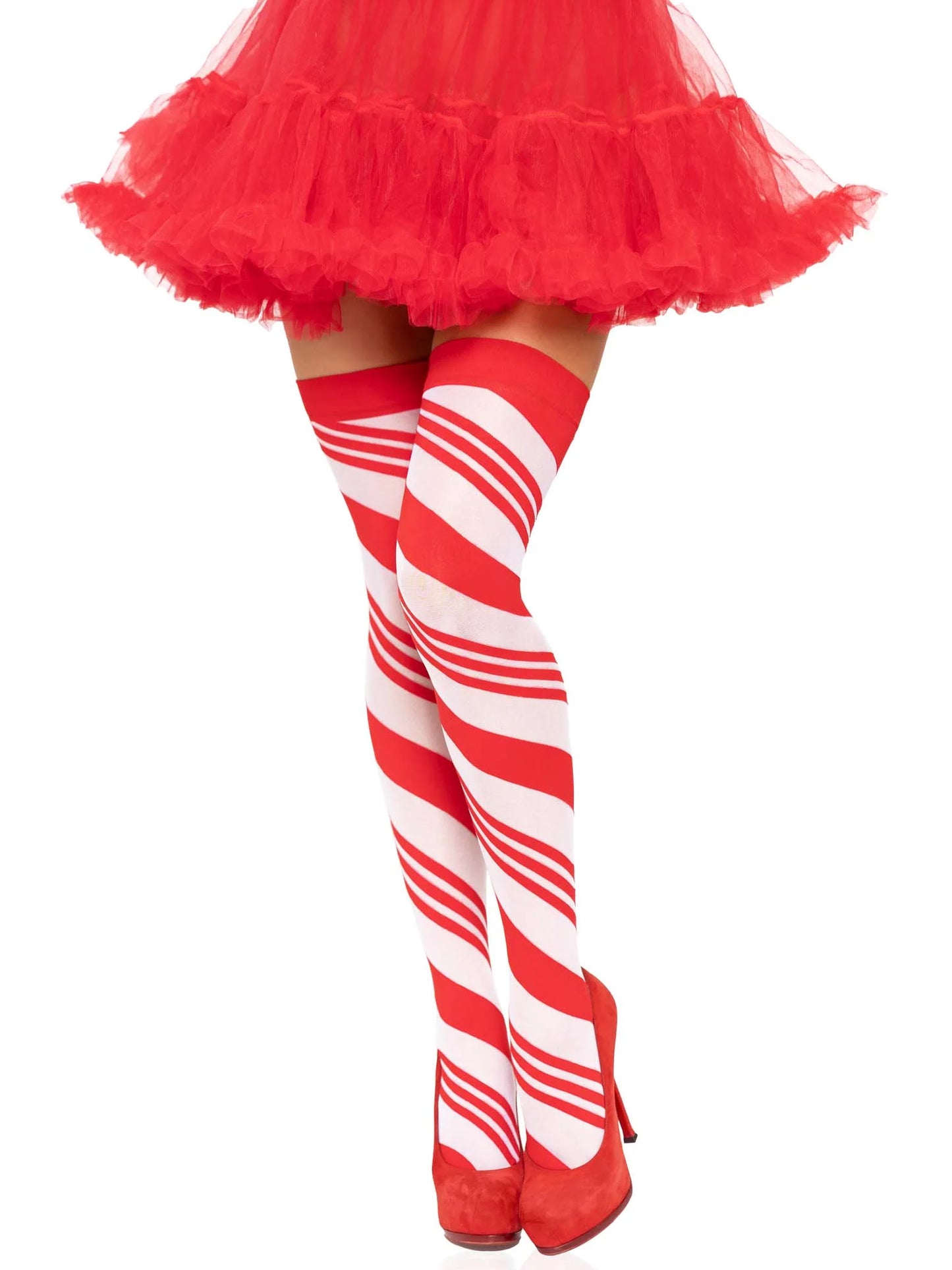 6628 Peppermint Striped Thigh Highs