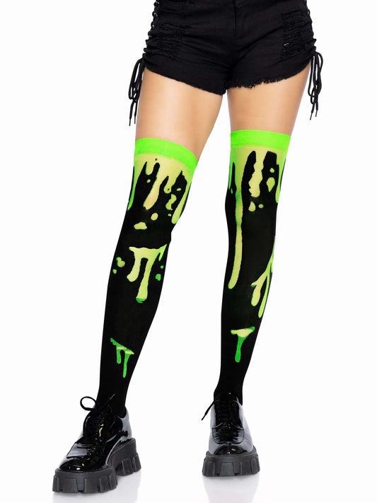 6639 Splatter Thigh Highs Green