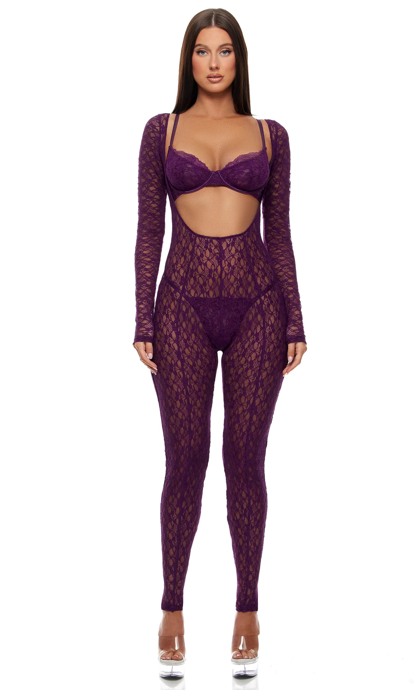 775425 Feel Me Textured Lace Jumpsuit Lingerie Set