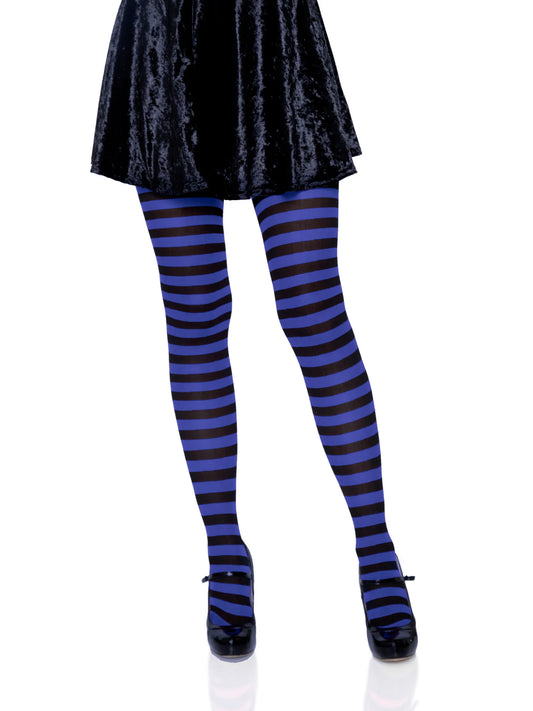 7100 Jada Striped Women's Tights Black and Royal Blue
