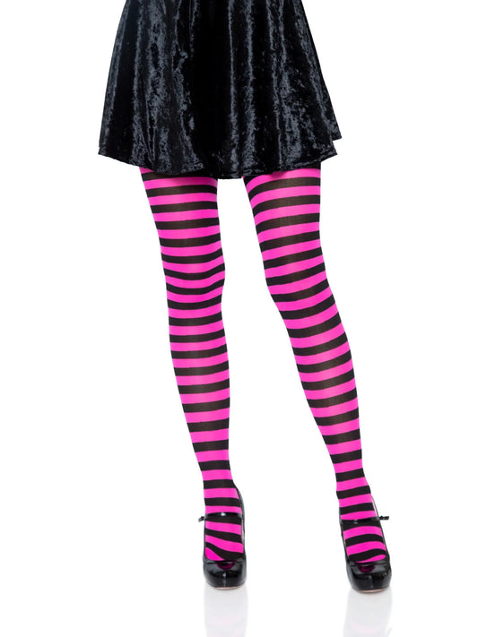 7100 Jada Striped Women's Tights Black and Neon Pink