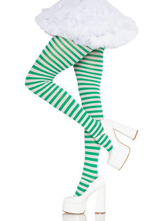 7100 Jada Striped Women's Tights Green and White
