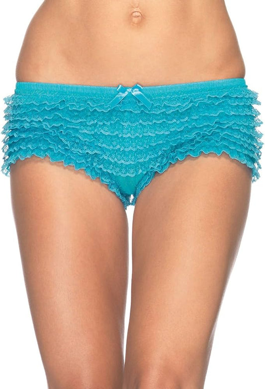 2985 Micromesh Lace Ruffle Tanga Boy Shorts Blue
