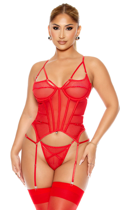 773055 Caught Up O-Net Bustier Lingerie Set Red