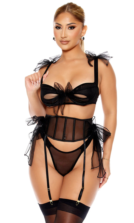 773058 Unwrap Me Mesh Bow Detail bra and Waist Cincher Set