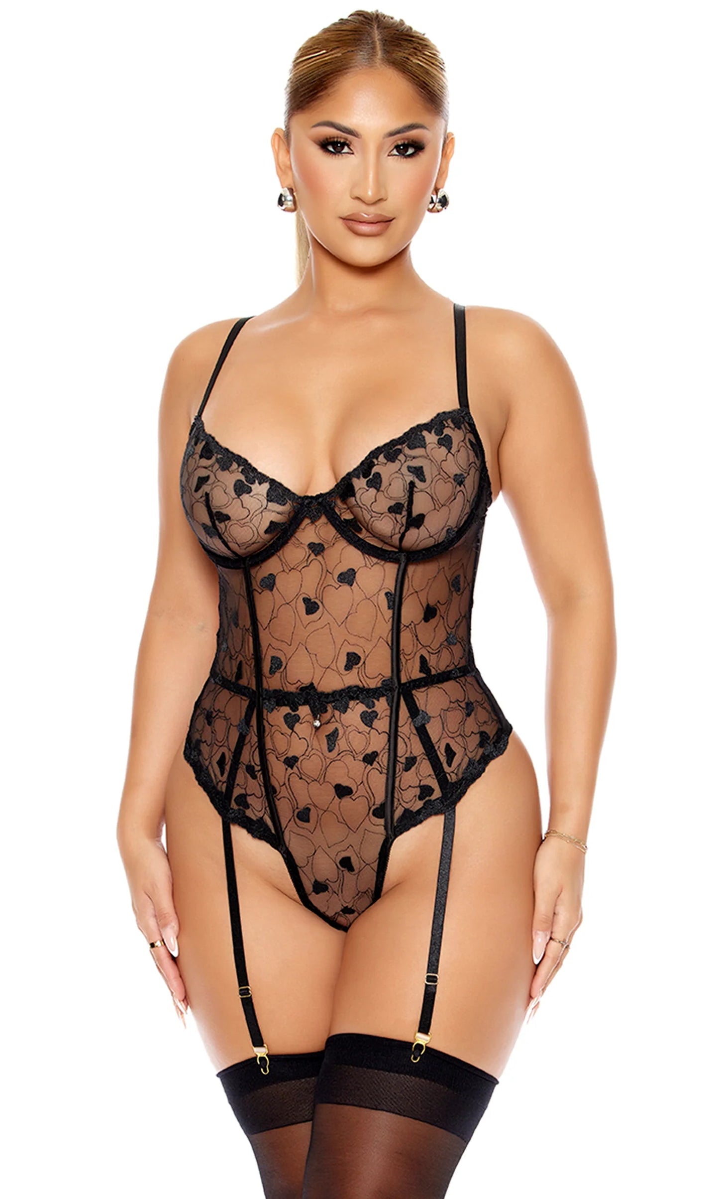 773107 Heart You Embroidered Teddy - Black