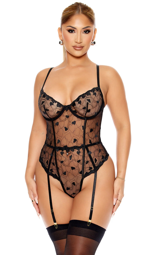 773107 Heart You Embroidered Teddy - Black