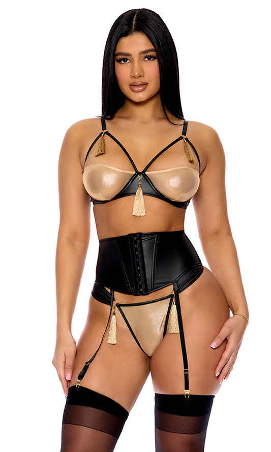 774540 Show Stopper Metallic Mesh Bra and Waist Cincher Lingerie Set