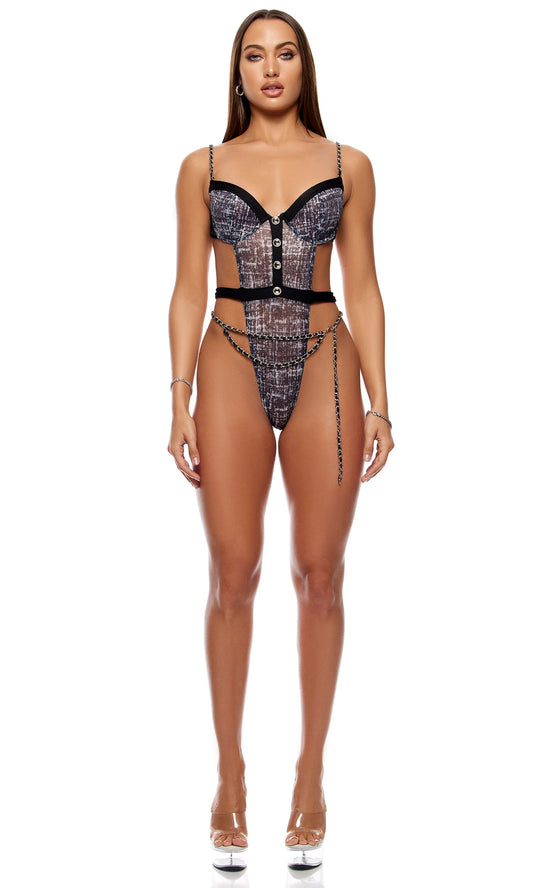 774703 Keep It Classy Mesh Teddy Lingerie Set - Black and White