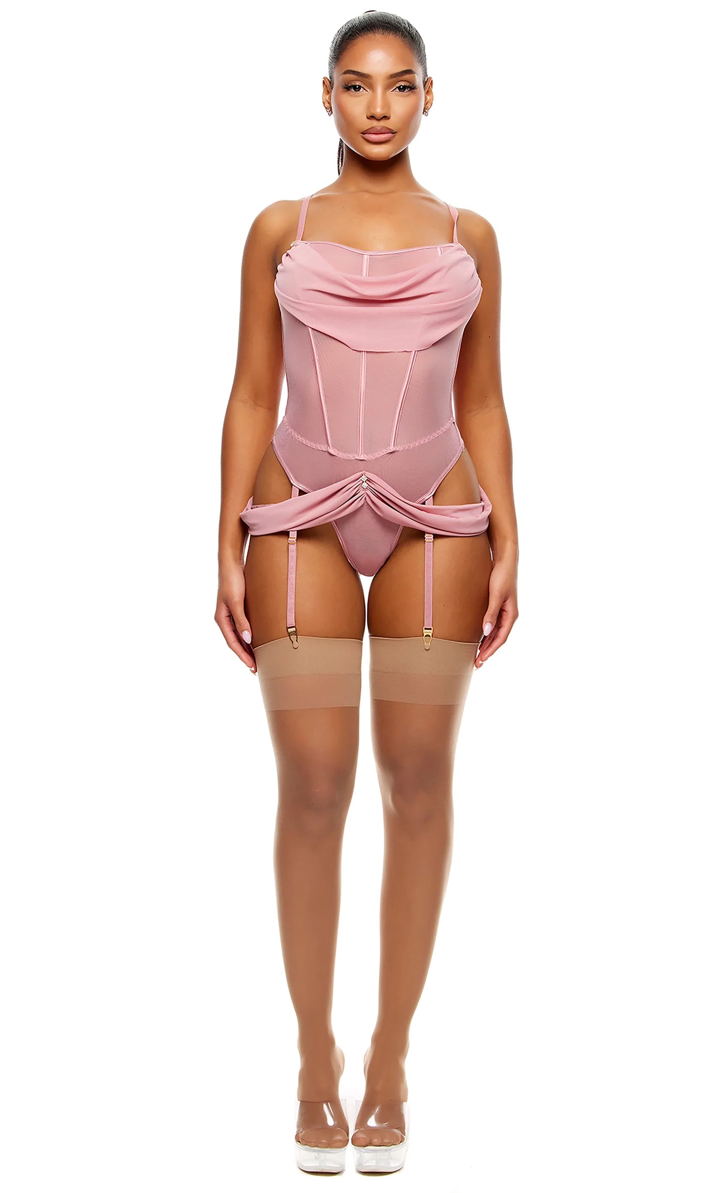 774720 Princess Treatment Draped Mesh Teddy - Mauve